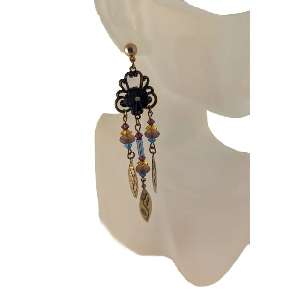 Gold tone Duster Earrings Unusual.Posts Silver Tone Clutch blue amber dusty rose